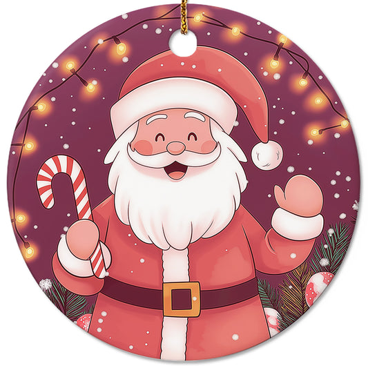 Netecom Funny Pink Santa Claus Christmas Ornament, Ceramic Santa With Candy Cane Keepsake Ornament for Xmas Tree Decorations, Gifts for Holiday, Party, Home Decor