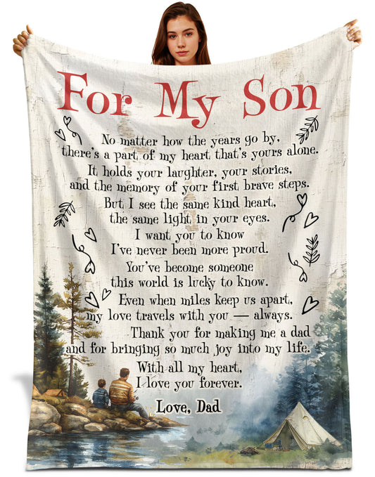 Netecom Personalized For My Son Blanket from Dad and Mom, Heartwarming Letter Throw Blanket for Couch, Bed or Sofa, Birthday Gift for Son, Present for Christmas, Sentimental Family Keepsake