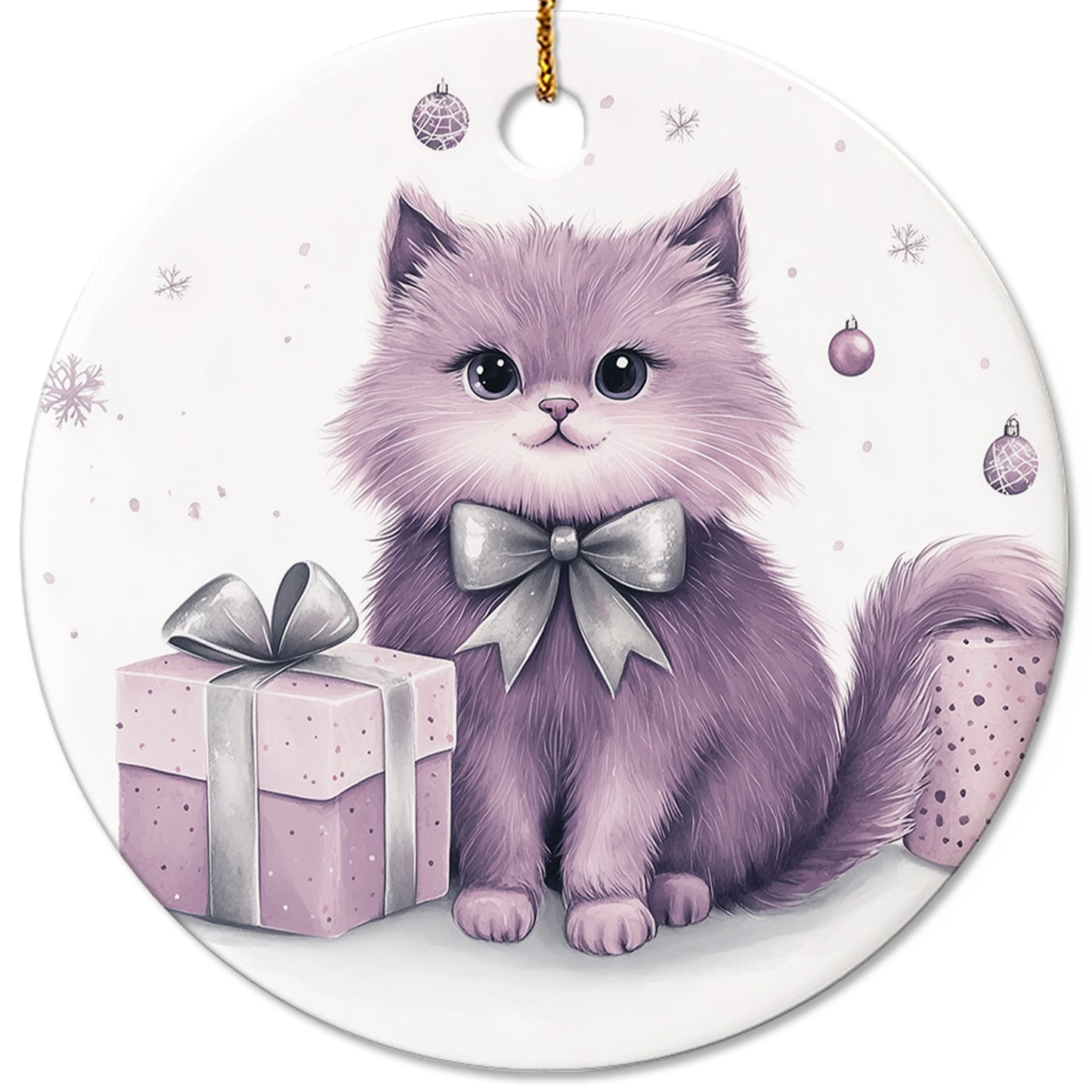 Netecom Cute Purple Cat Christmas Ornaments, Ceramic Kitten Keepsake Ornament for Christmas Tree Decorations, Cat Lover Gifts, Gifts for Holiday, Party, Home Decor