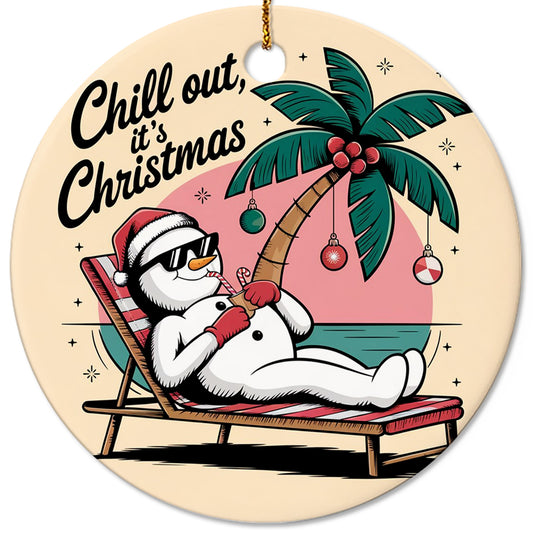 Netecom Funny Santa Snowman Christmas Ornament, Chill Out It's Christmas Ceramic Ornament for Xmas Tree Hanging Decorations Gift, Home Decor, Gifts for Friends & Family, Holiday Party Present
