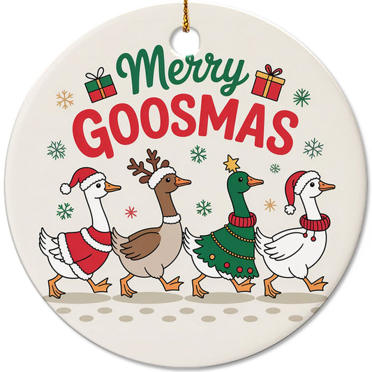 Netecom Funny Goose in Christmas Style Ornament, Merry Goosmas Ceramic Ornament for Christmas Tree Hanging Decorations Gift, Farmhouse Decor, Gifts for Farmer, Holiday Party Present