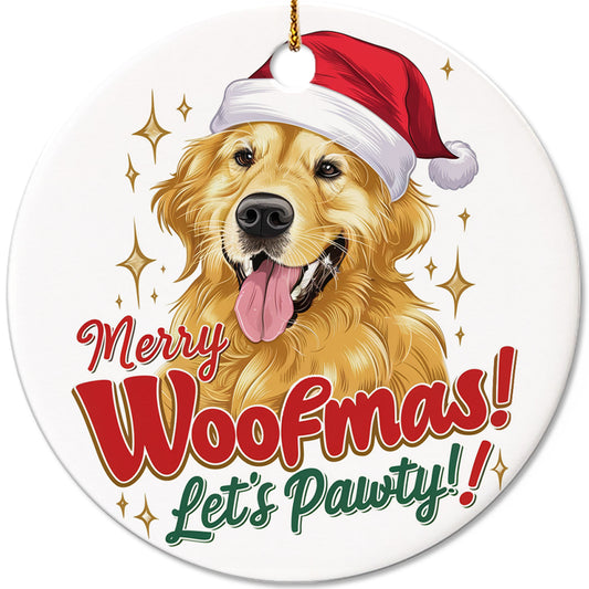 Netecom Funny Golden Retriever Christmas Ornament, Merry Woofmas Ceramic Ornament for Christmas Tree Hanging Decorations Gift, Dog Lover Gifts, Holiday Party Present