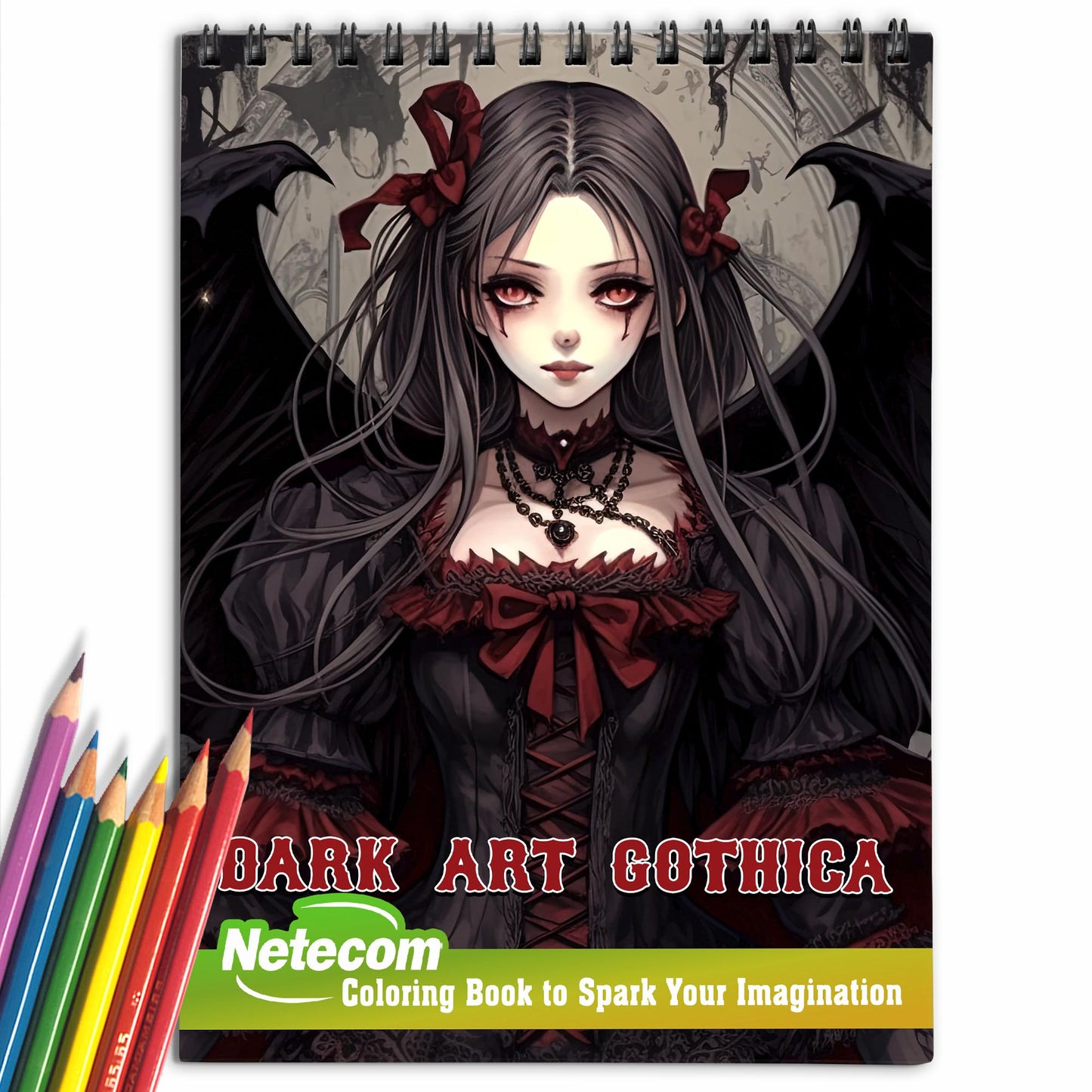 Netecom Dark Art Gothica Spiral Bound Coloring Book, 30 Charming Coloring Pages for Coloring Enthusiasts to Embrace the Beauty and Darkness of Horror Art