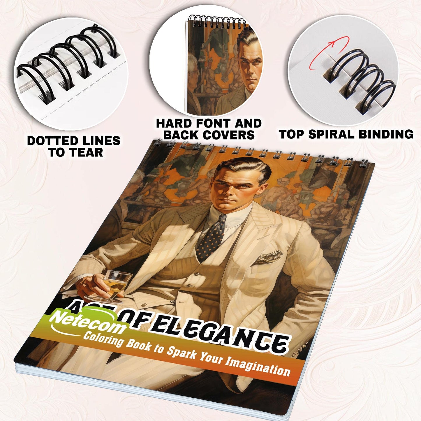 Age Of Elegance Spiral Bound Coloring Book, Unwind with 30 Serene Coloring Pages, Providing Therapeutic Relaxation and a Sense of Vintage Beauty
