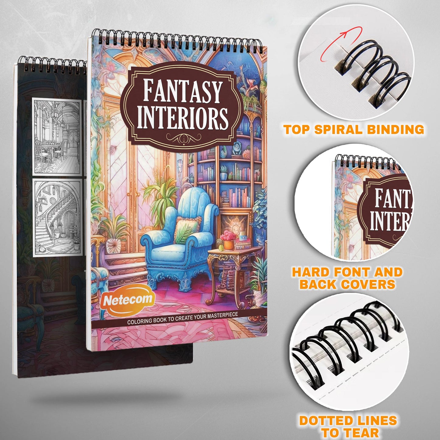 Fantasy Interiors Spiral Bound Coloring Book, Imaginative Fantasy Interiors for a Magical Coloring Adventure, Perfect for Dreamers and Design Fans