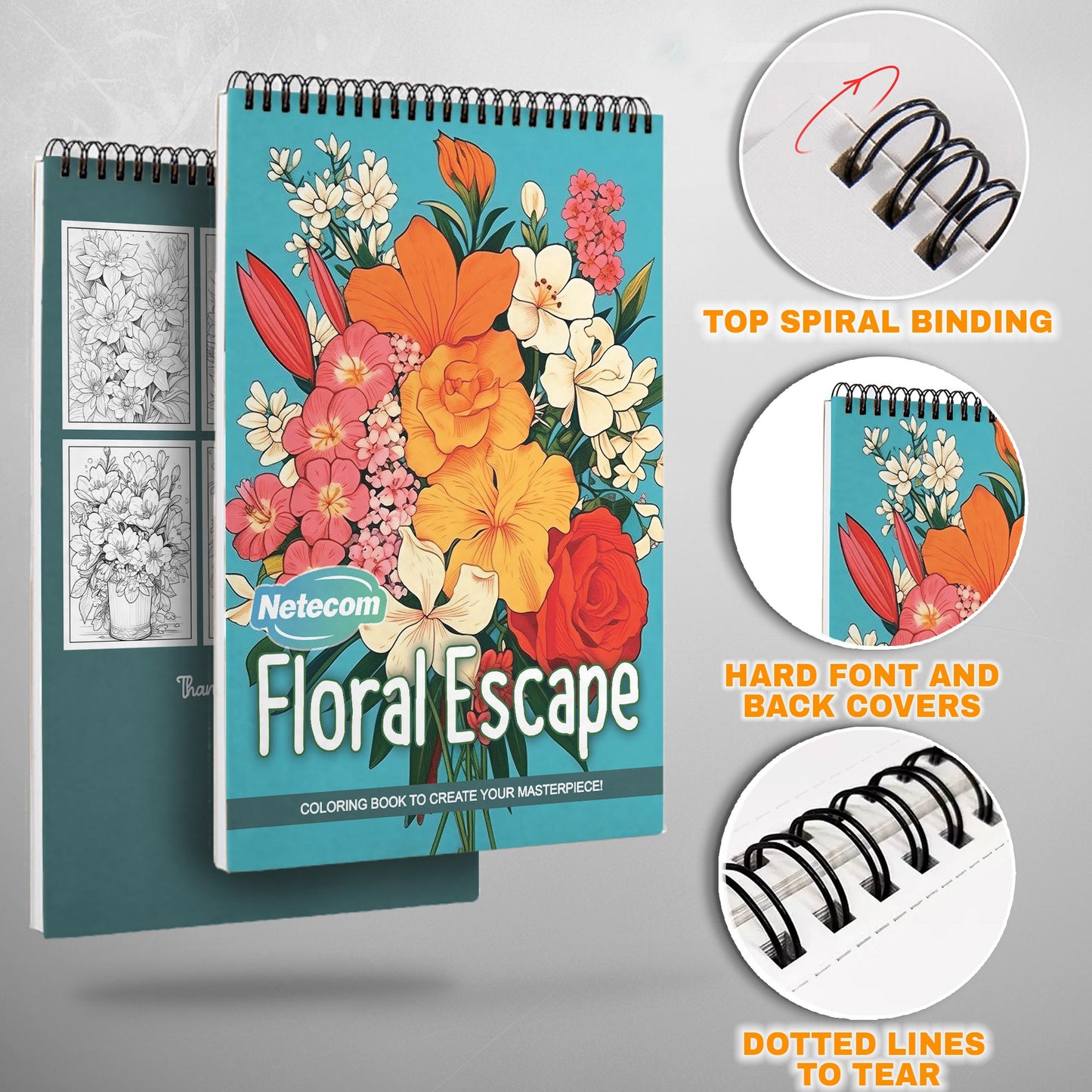 Floral Escape Spiral Bound Coloring Book, Escape into Floral Paradise for a Relaxing Retreat, Ideal for Botanical Lovers and Those Seeking Serene Art