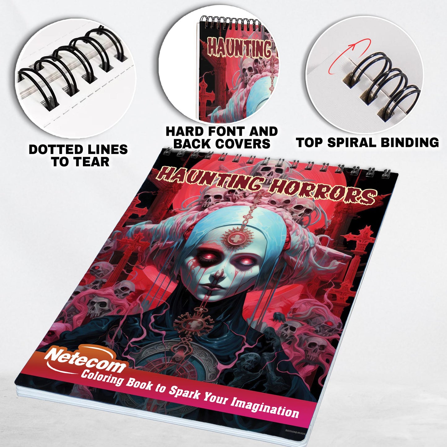 Haunting Horrors Spiral Bound Coloring Book, Confront Your Deepest Fears with Sinister Scenes in this Haunting Horrors Coloring Adventure