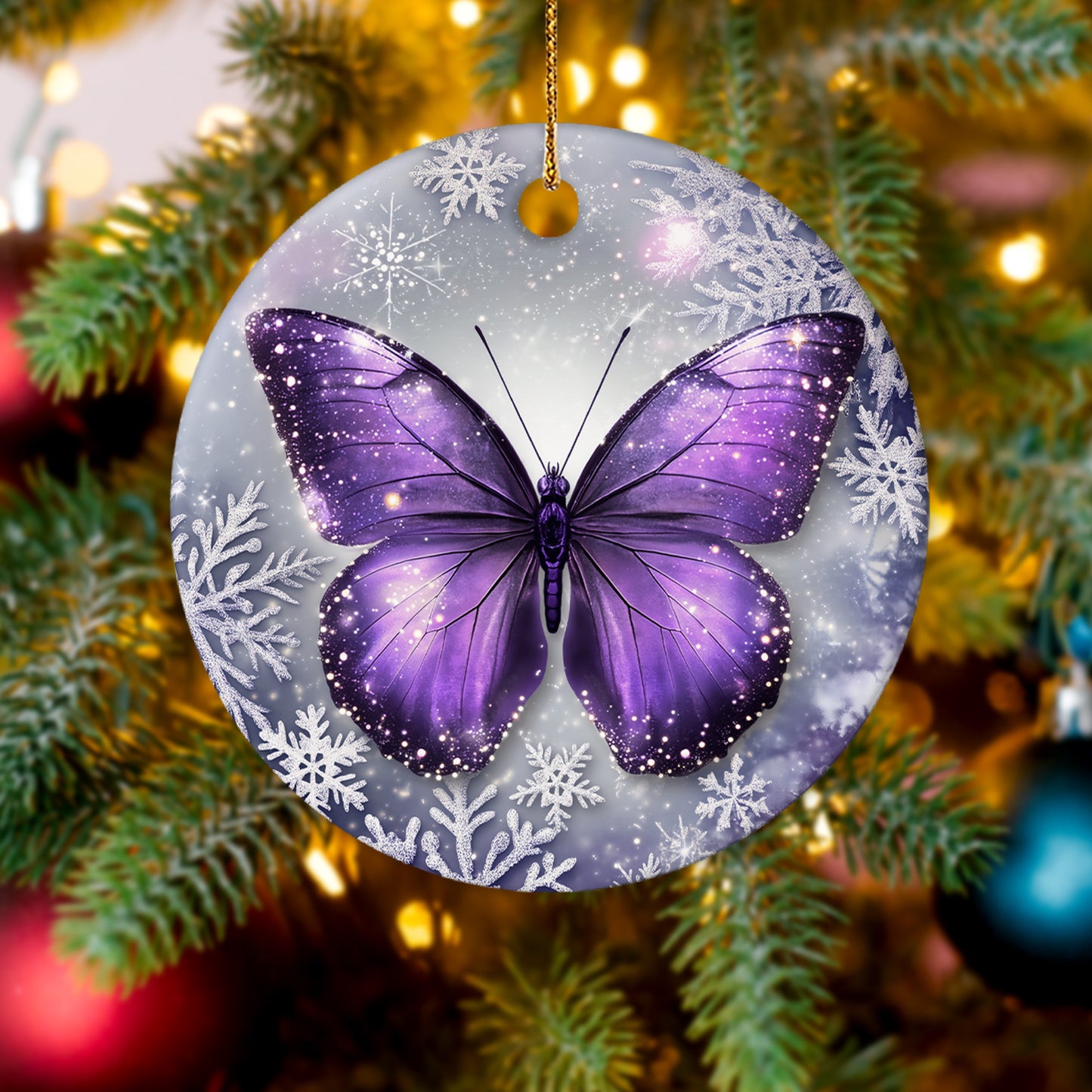 Netecom Purple Butterfly Christmas Ornaments, Ceramic Snowflake Keepsake Ornament for Christmas Tree Decorations, Butterfly Lover Gift, Gifts for Holiday, Party, Home Decor