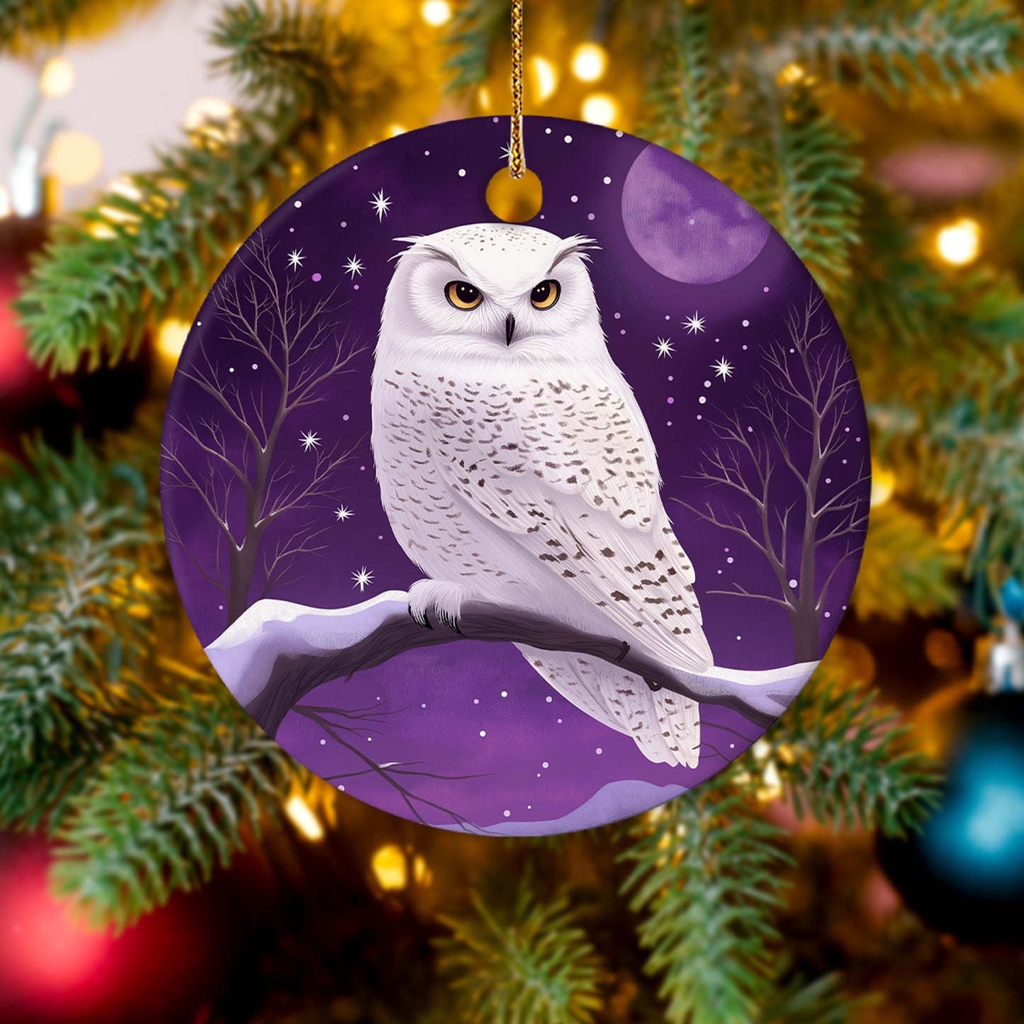 Netecom Cute Purple Winter Owl Christmas Ornaments, Ceramic Birds on Branches Keepsake Ornament for Christmas Tree Decorations, Bird Lover Gift, Gifts for Holiday, Party, Home Decor