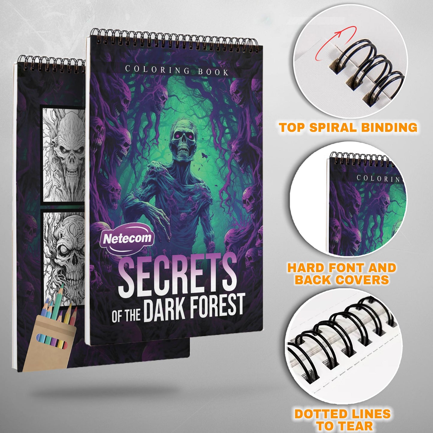Secrets of the Dark Forest Spiral Bound Coloring Book, Mystical and Shadowy Forest Scenes for an Enigmatic Artistic Adventure, Perfect for Fans of Fantasy