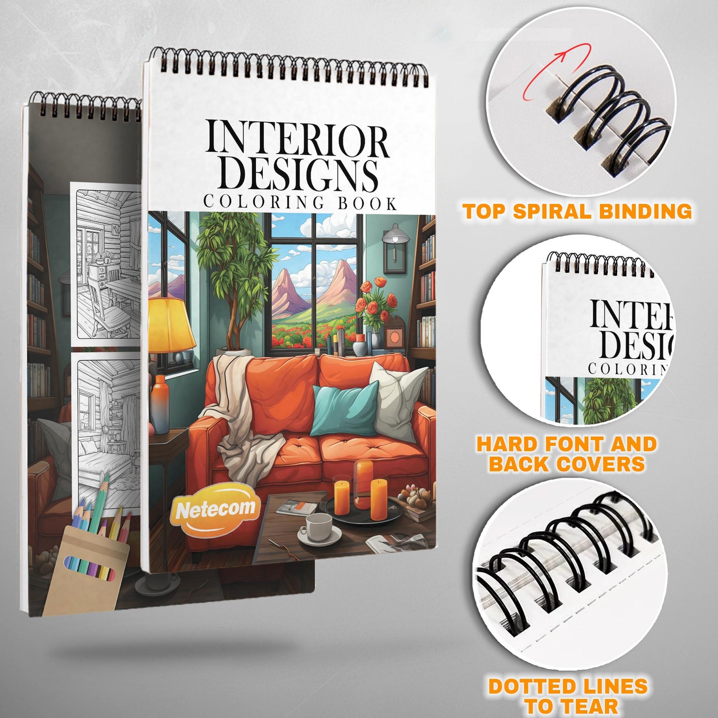Interior Design Spiral Bound Coloring Book, Elegant Interior Designs for a Stylish and Creative Art Venture, Perfect for Aspiring Designers and Decorators