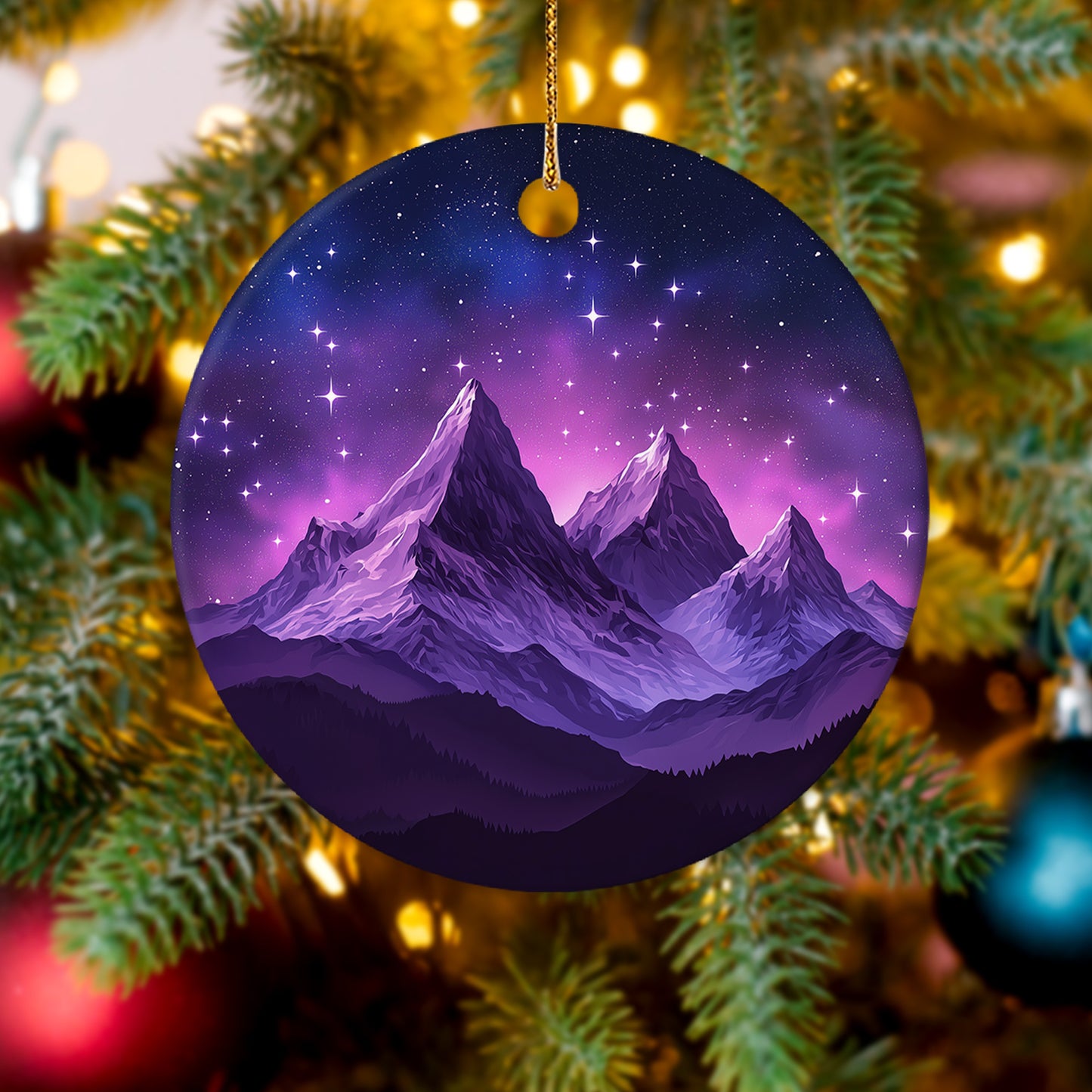 Netecom Purple Mountain Christmas Ornaments, Ceramic Night Sky Keepsake Ornament for Christmas Tree Decorations, Gifts for Holiday, Party, Home Decor