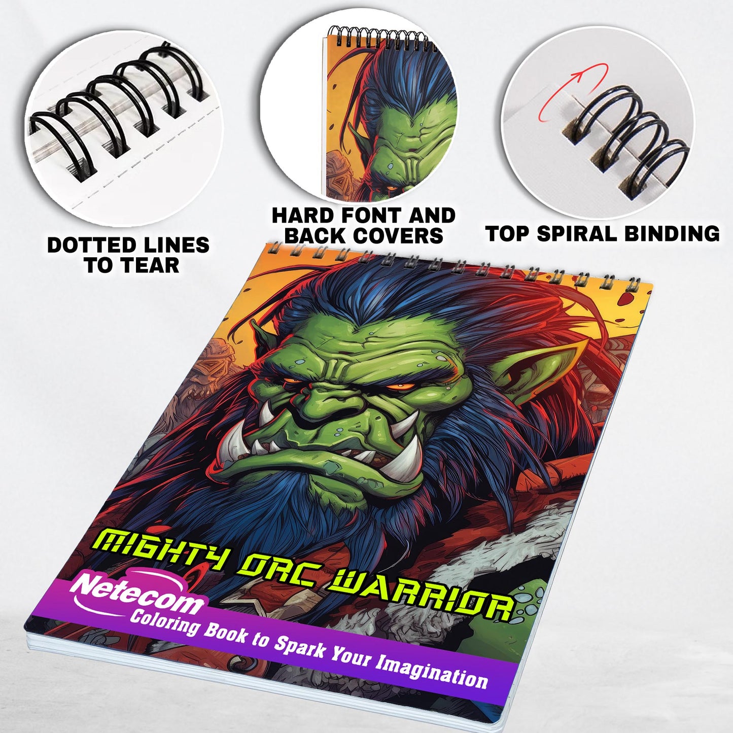 Mighty Orc Warrior Spiral Bound Coloring Book, Unleash Your Creativity with 30 Enchanting Coloring Pages, Bringing to Life the Fierce World of Giant Orcs