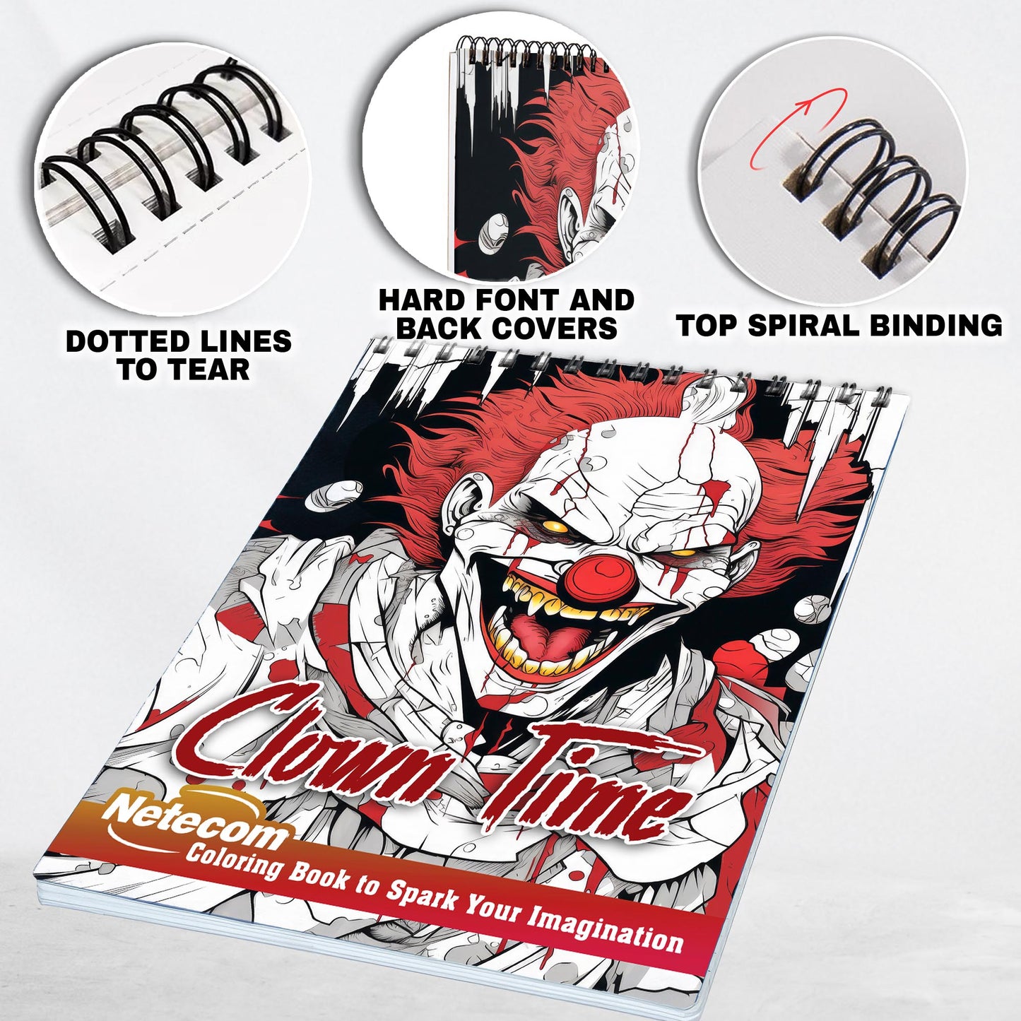Clown Time Spiral Bound Coloring Book, Explore the Dark and Twisted World of Clown Time with 30 Eerie Coloring Pages for Horror Enthusiasts to Embrace the Chills and Thrills
