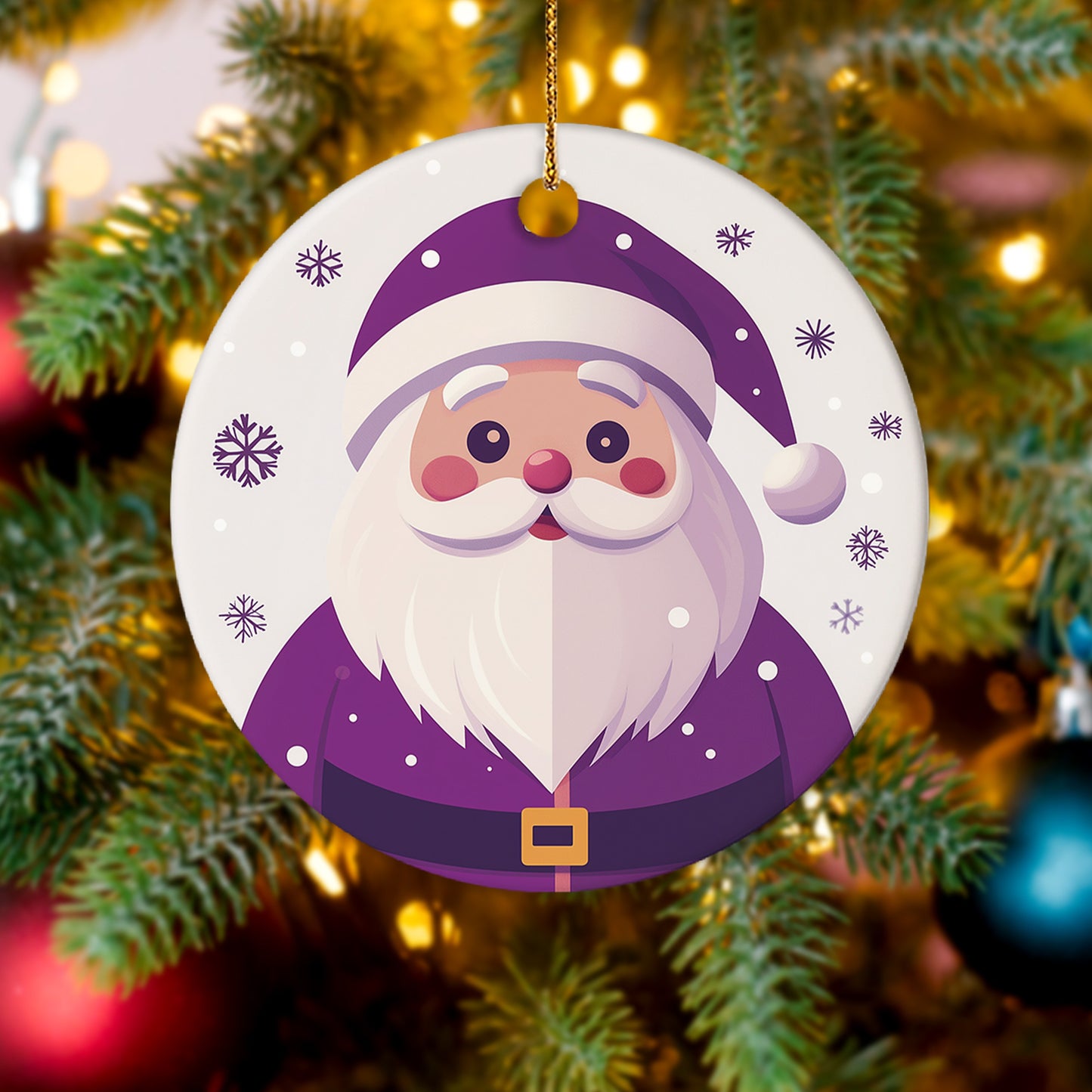 Netecom Cute Purple Santa Claus Christmas Ornaments, Ceramic Christmas Holiday Keepsake Ornament for Xmas Tree Decorations, Gifts for Holiday, Party, Home Decor
