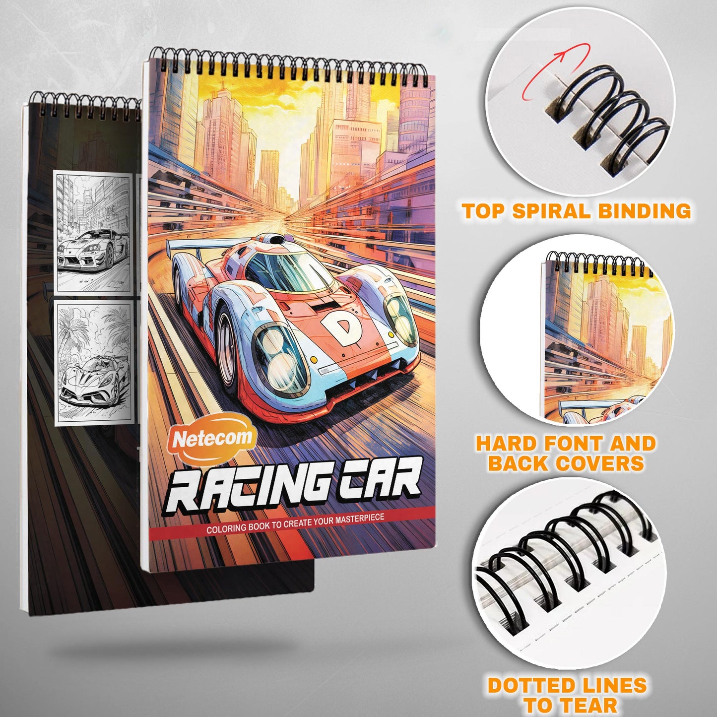 Racing Car Spiral Bound Coloring Book, High-Speed Racing Cars for Thrilling Coloring Fun, Ideal for Motorsport Fans and Speed Seekers