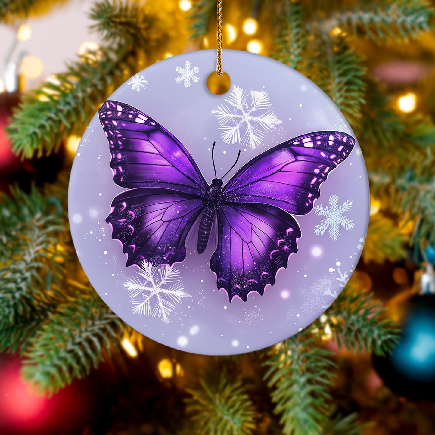 Netecom Purple Butterfly Christmas Ornaments, Ceramic Snowflake Keepsake Ornament for Christmas Tree Decorations, Gifts for Holiday, Party, Home Decor, Butterfly Lover Gift