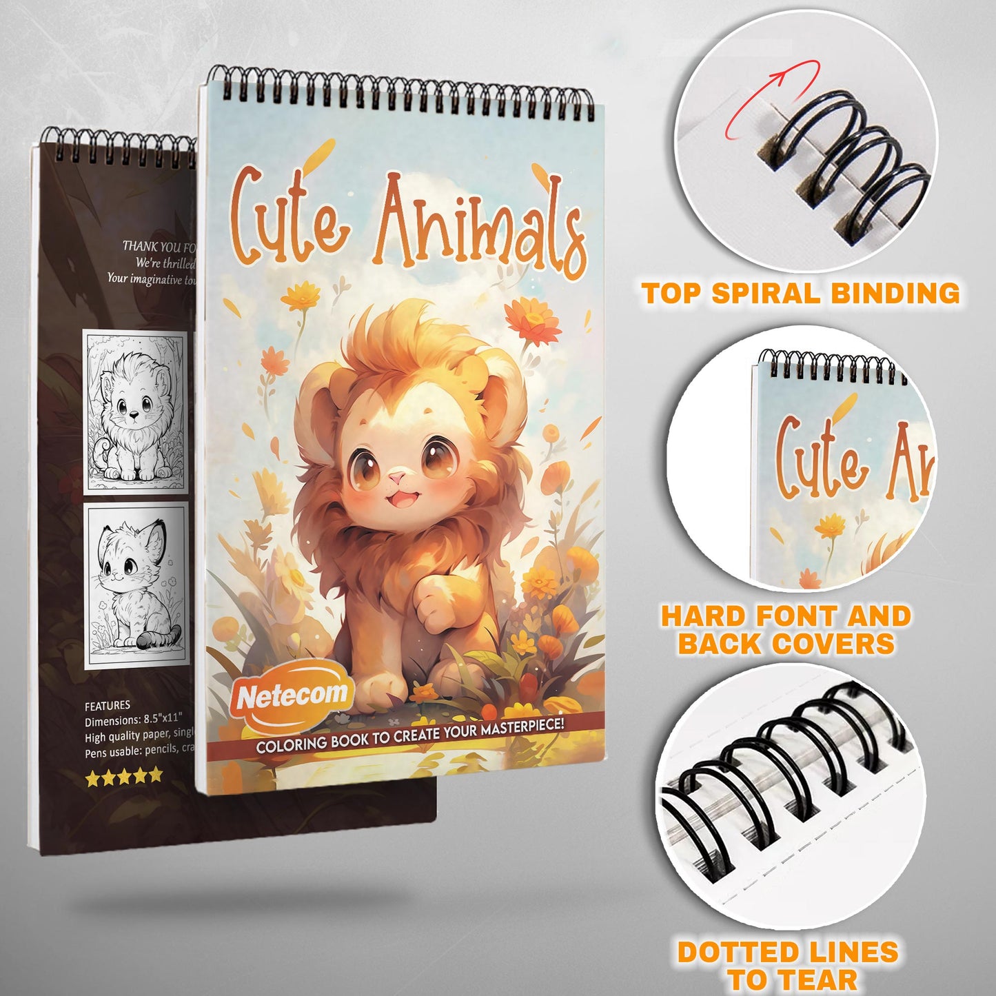 Cute Animals Spiral Bound Coloring Book, Adorable Animal Illustrations for Relaxation and Fun, Perfect for Animal Lovers of All Ages