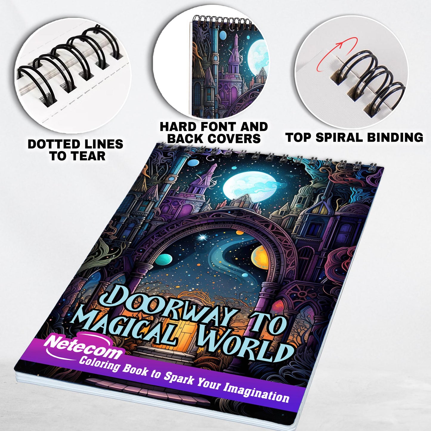 Doorway to Magical World Spiral Bound Coloring Book, Enter 30 Coloring Pages of the Doorway to Magical Worlds for Imaginative Souls to Unleash Creativity.