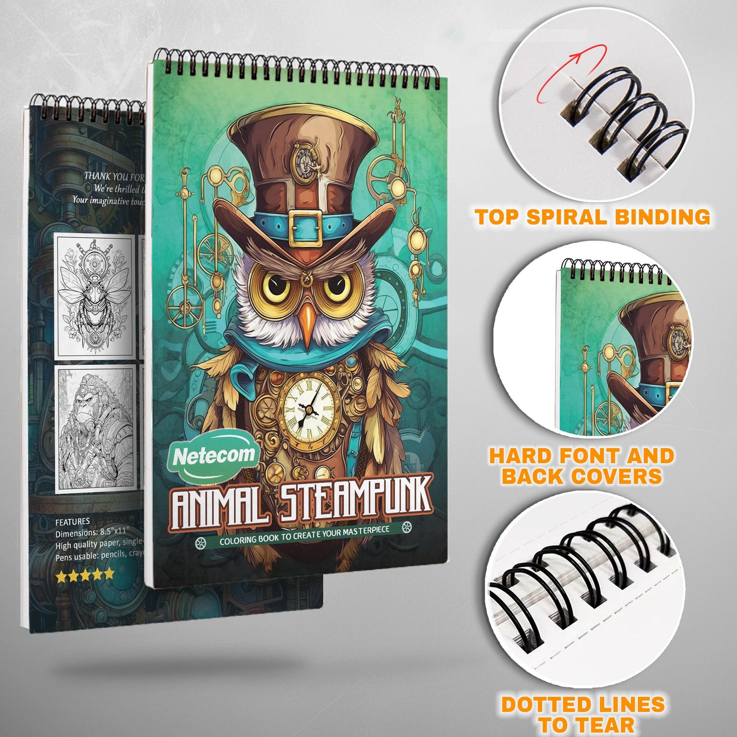 Animals Steampunk Spiral Bound Coloring Book, Mechanical Steampunk Animals for a Unique and Creative Coloring Experience, Perfect for Steampunk Fans