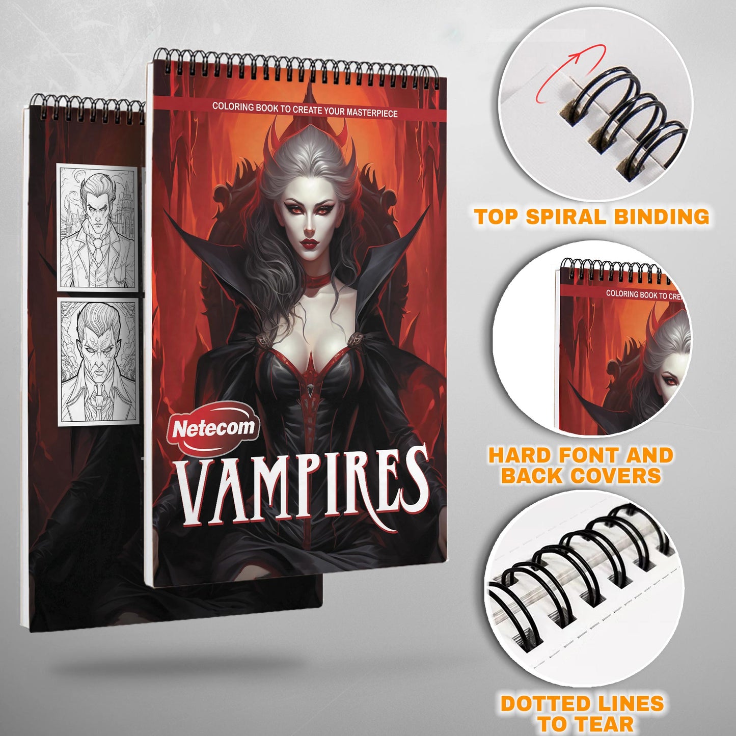 Vampires Spiral Bound Coloring Book, Gothic Vampire Scenes for a Dark and Mysterious Art Experience, Great for Fans of the Supernatural and Horror