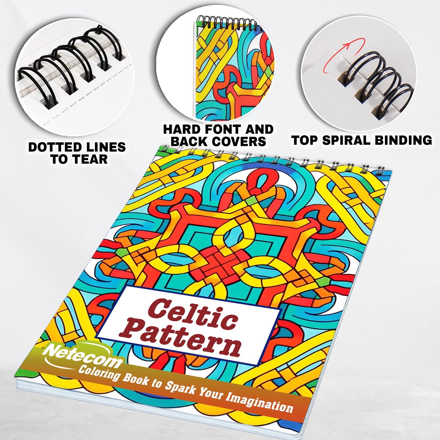 Celtic Pattern Spiral Bound Coloring Book, Dive into 30 Imaginative Coloring Pages, Capturing the Elaborate Borders and Frames of Celtic Patterns