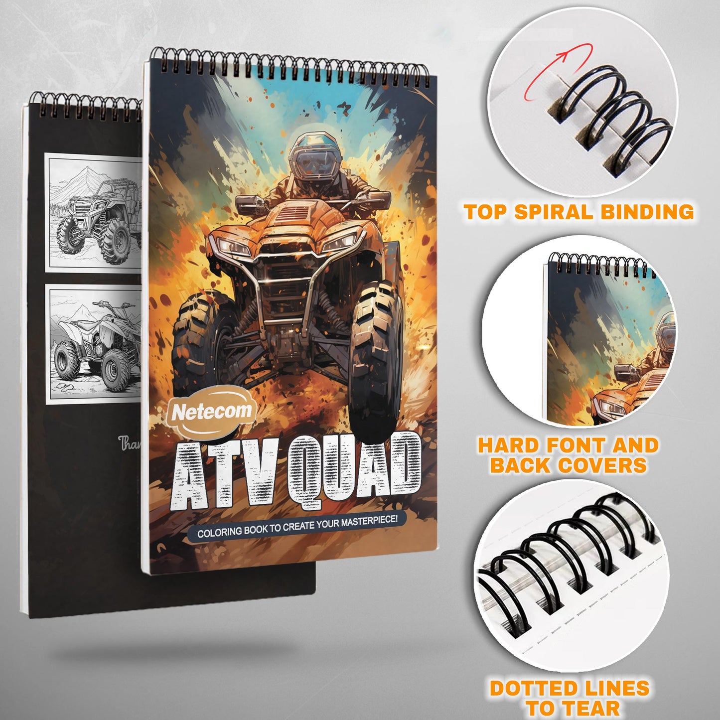 ATV Quad Spiral Bound Coloring Book, Rugged ATV Quad Adventures for Off-Road Coloring Excitement, Ideal for Fans of Outdoor Adventure and Motor Sports