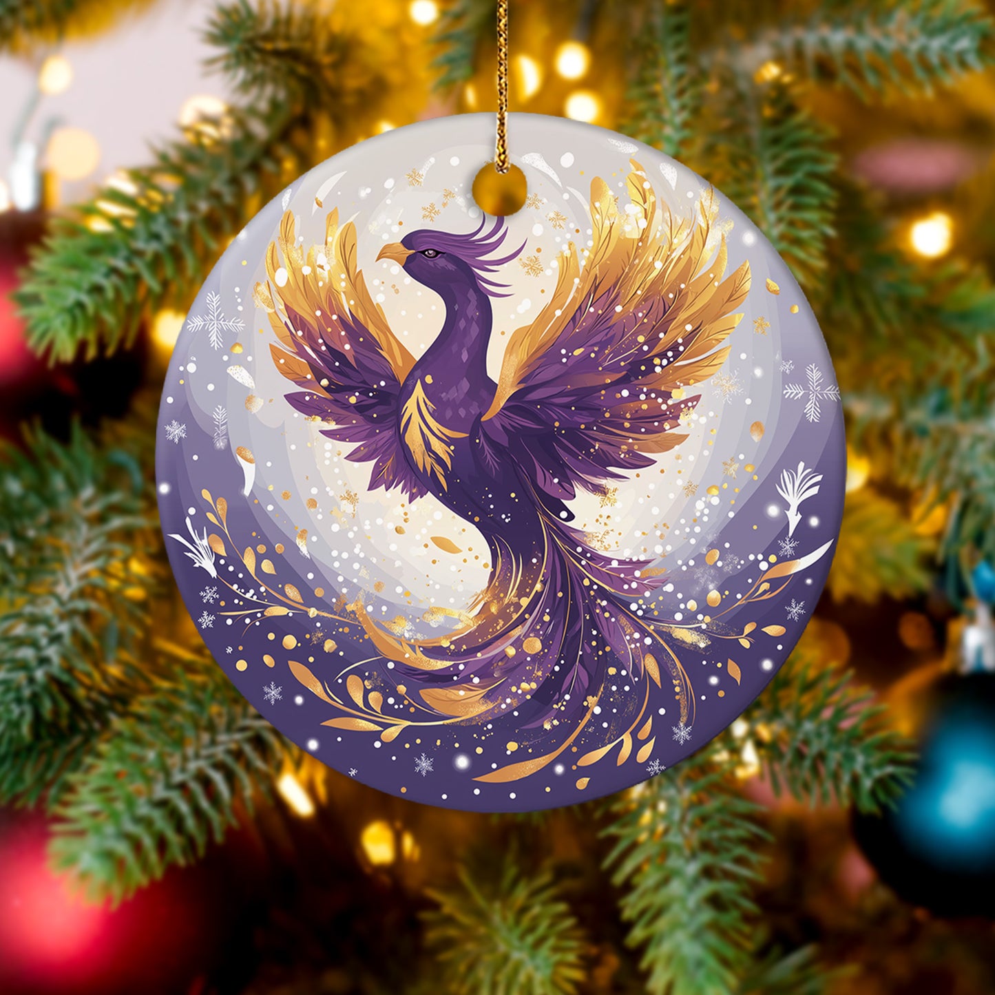 Netecom Purple Phoenix Christmas Ornaments, Ceramic Bird Rising Keepsake Ornament for Christmas Tree Decorations, Bird Lover Gift, Gifts for Holiday, Party, Home Decor
