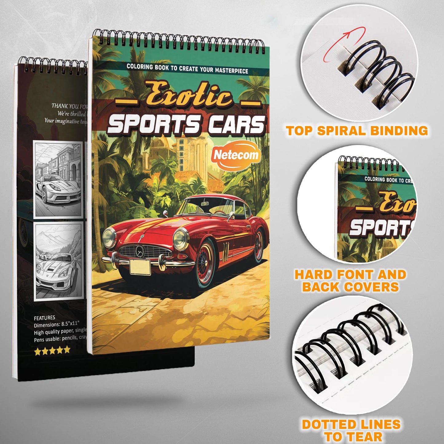 Exotic Sports Cars Spiral Bound Coloring Book, Sleek Exotic Sports Cars for a Luxurious Coloring Experience, Ideal for Car Enthusiasts and Design Admirers