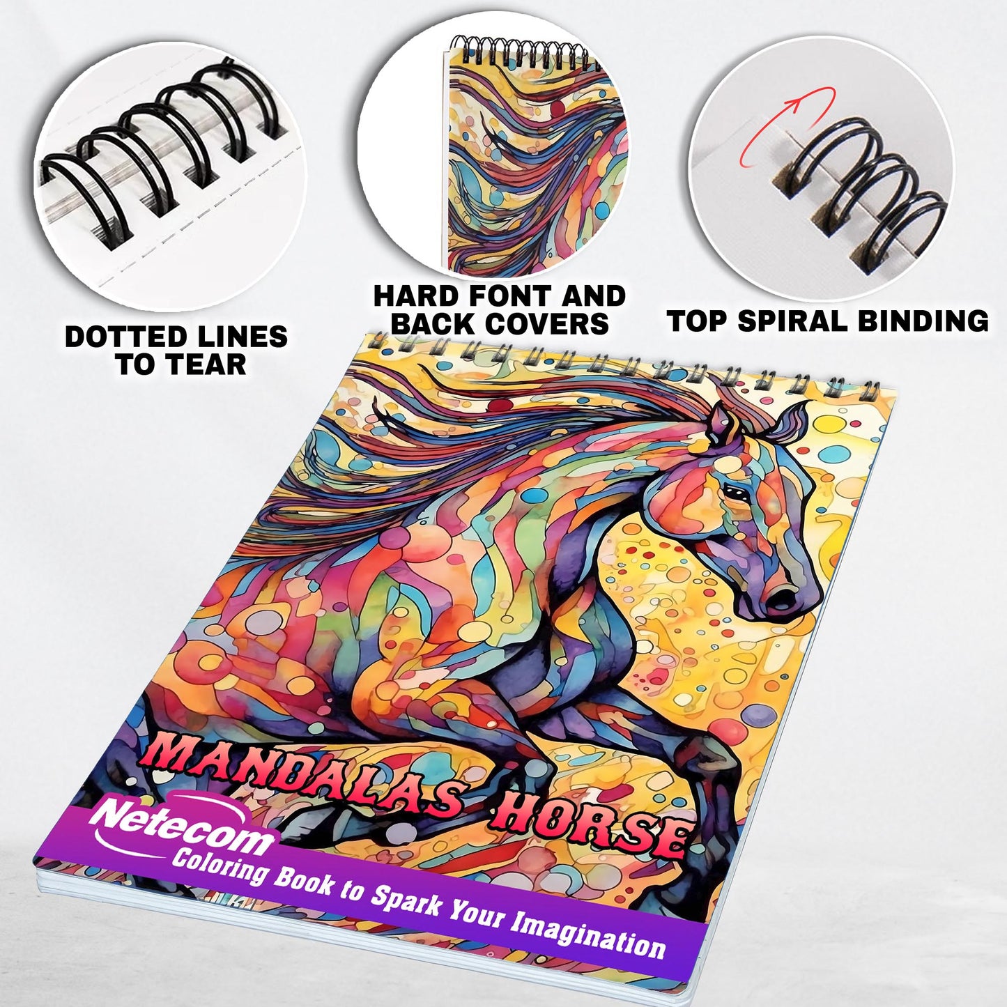 Horse Mandalas Spiral Bound Coloring Book, Delight in 30 Whimsical Majestic Horse Coloring Pages for Horse Art Admirers to Embrace the Quirky Charm and Enchanting Vibes of Majestic Horses