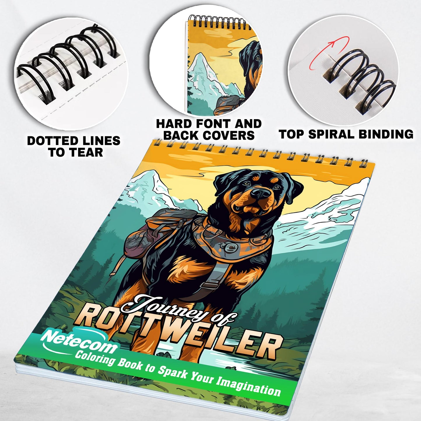 Journey of Rottweiler Spiral Bound Coloring Book, Immerse Yourself in a World of Canine Majesty with 30 Captivating Coloring Pages for Dog Enthusiasts to Create Stunning and Lifelike Artwork