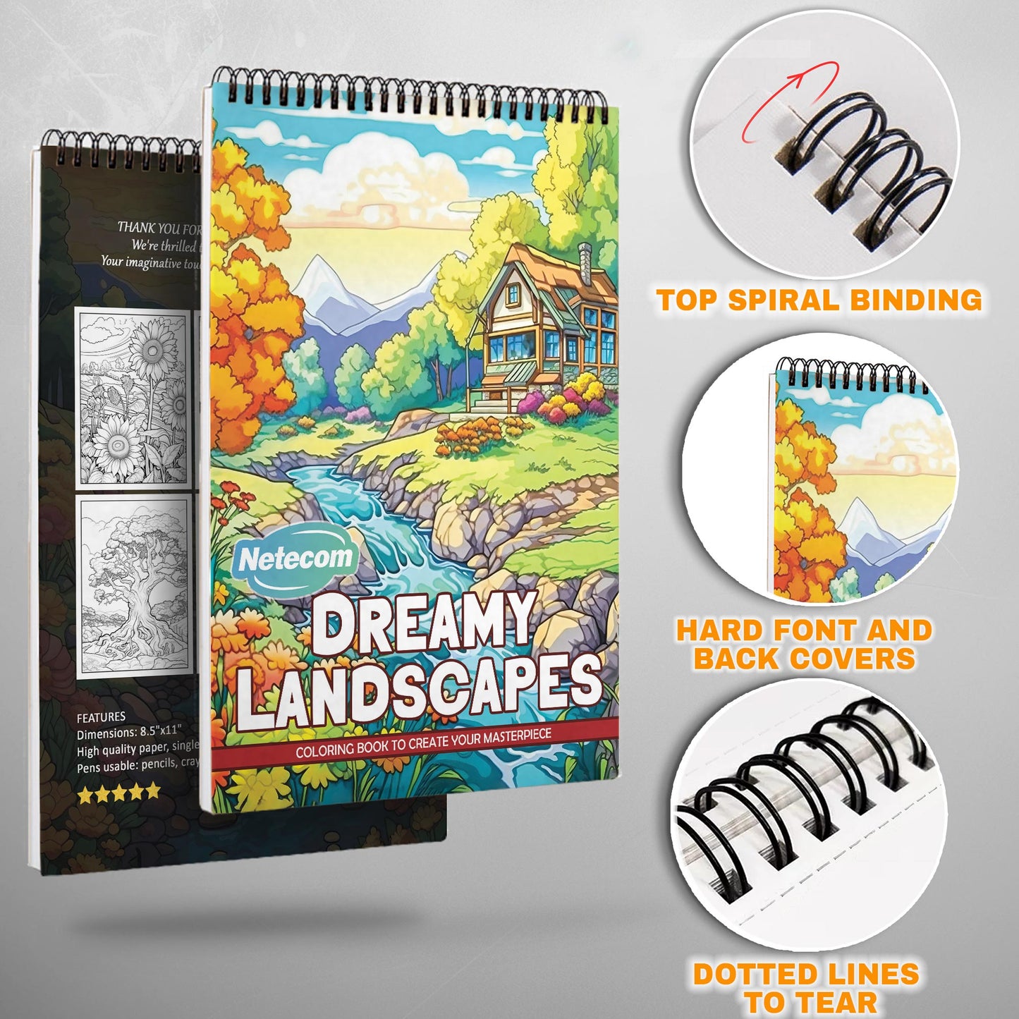 Dreamy Landscapes Spiral Bound Coloring Book, Dreamlike Landscapes for a Tranquil and Artistic Journey, Perfect for Those Seeking Serenity and Inspiration