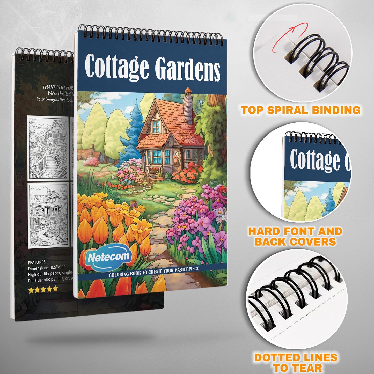 Cottage Gardens Spiral Bound Coloring Book, Charming Cottage Gardens for a Relaxing and Floral Artistic Escape, Great for Garden Lovers and Nature Fans