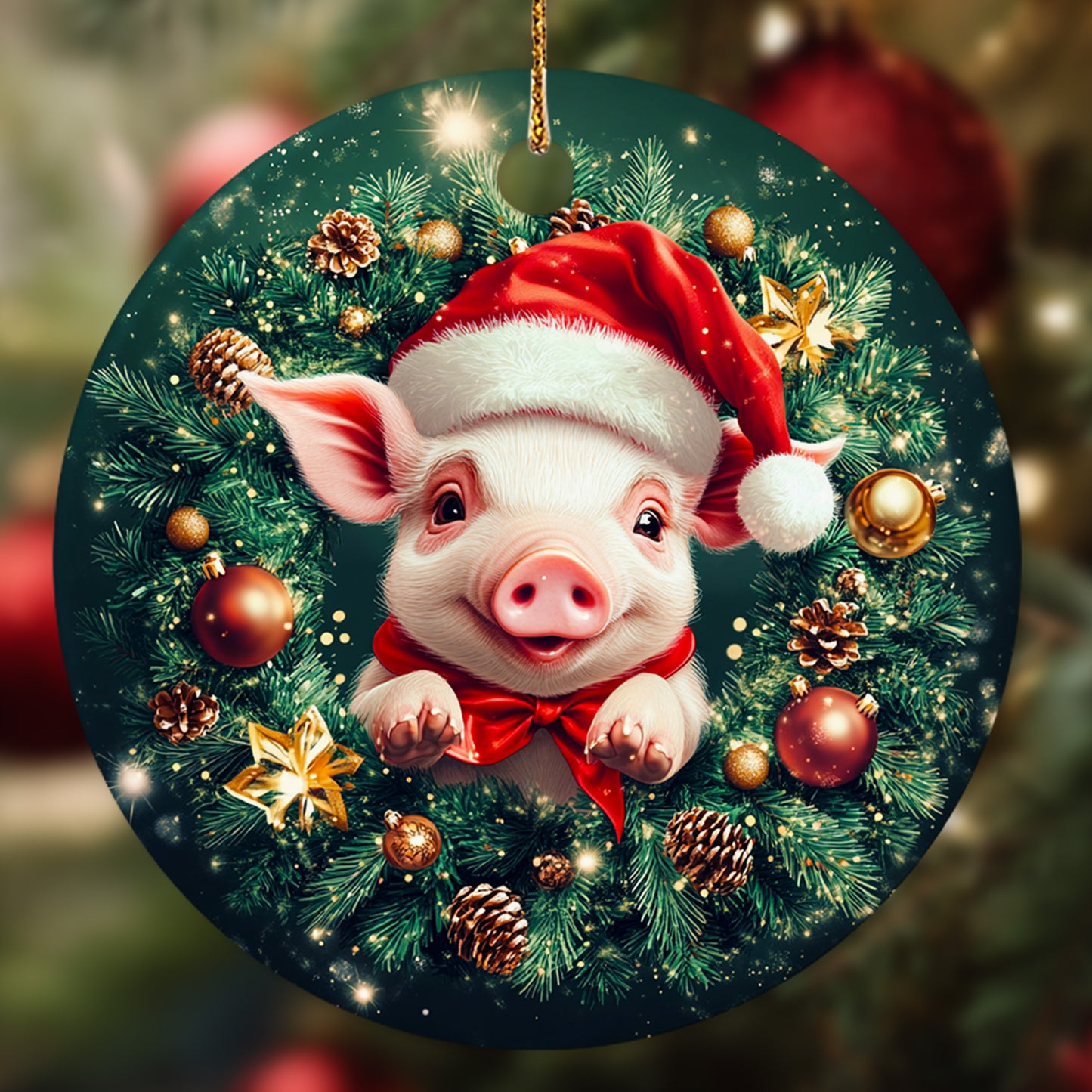 Netecom Cute Pig Christmas Ornament, Farm Animal Santa Hat Ceramic Ornament for Xmas Tree Hanging Decorations Gift, Farmhouse Decor, Gifts for Famer, Holiday Party Present