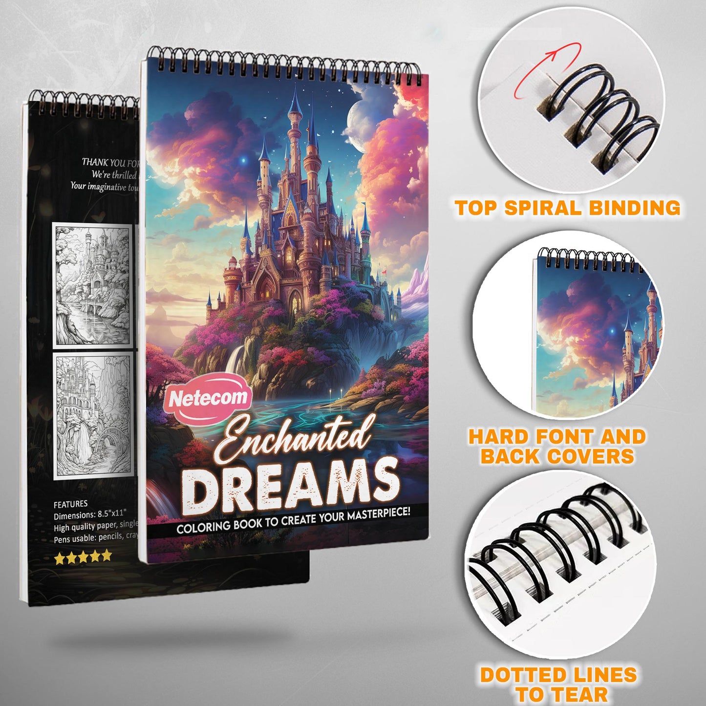 Enchanted Dreams Spiral Bound Coloring Book, Magical Scenes for a Fantasy Coloring Experience, Perfect for Dreamers and Fans of Mystical Worlds