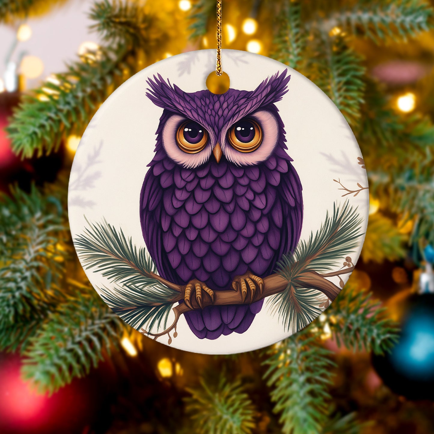 Netecom Cute Purple Owl Christmas Ornaments, Ceramic Birds on Branches Keepsake Ornament for Christmas Tree Decorations, Bird Lover Gift, Gifts for Holiday, Party, Home Decor