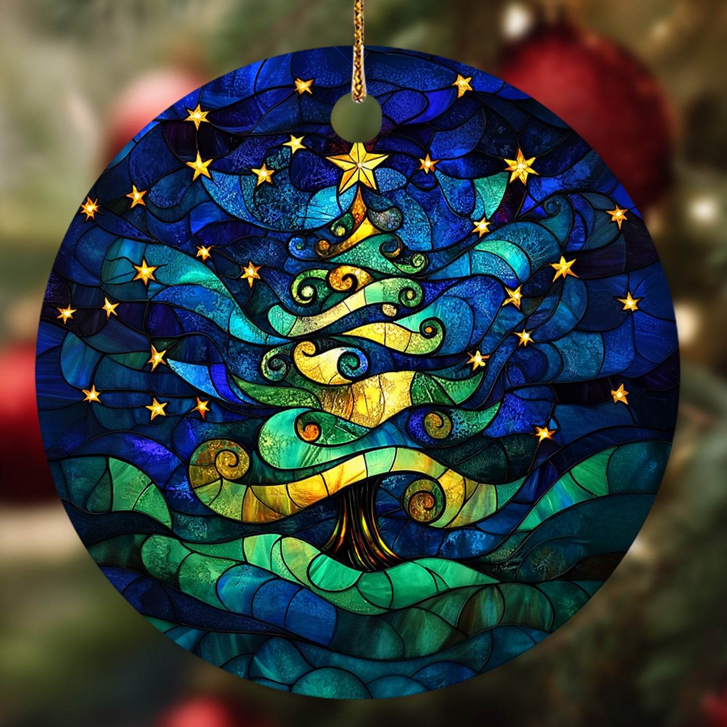 Netecom Stained Glass Christmas Tree Ornament, Artistic Xmas Tree Ceramic Ornament for Christmas Tree Hanging Decorations Gift, Home Decor, Gifts for Friends & Family, Holiday Party Present