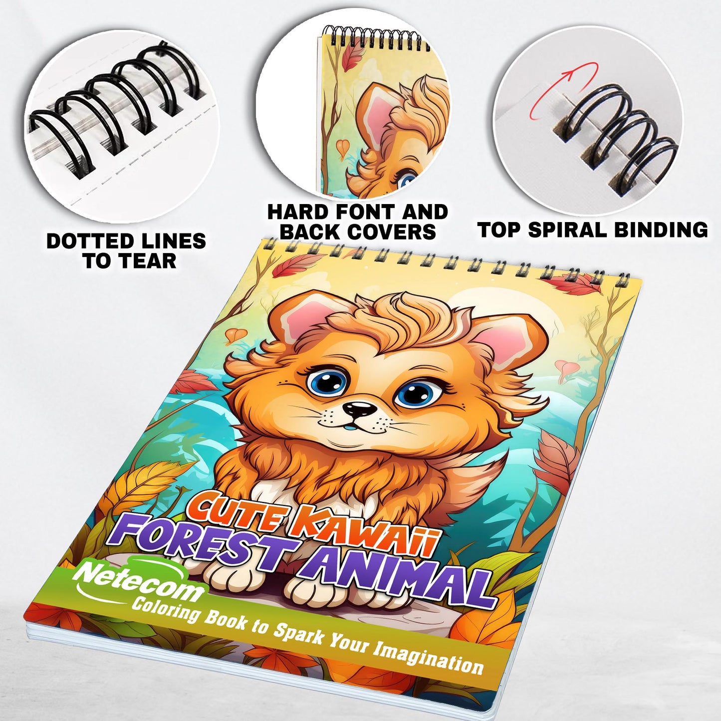 Cute Kawaii Forest Animal Spiral Bound Coloring Book, Discover the Whimsical World of Kawaii Forest Animals with 30 Exquisite Coloring Pages that Showcase the Adorable and Playful Creatures