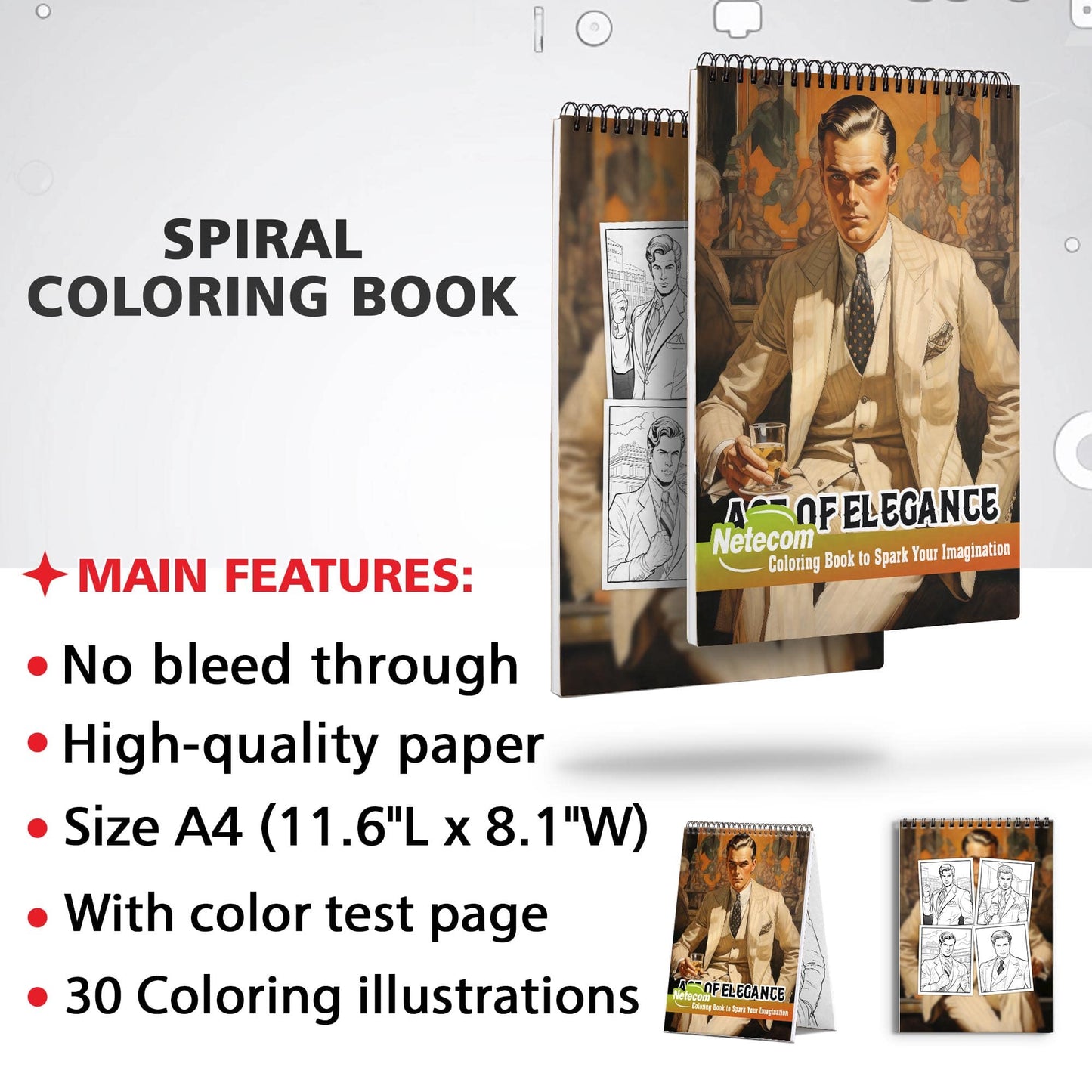 Age Of Elegance Spiral Bound Coloring Book, Unwind with 30 Serene Coloring Pages, Providing Therapeutic Relaxation and a Sense of Vintage Beauty