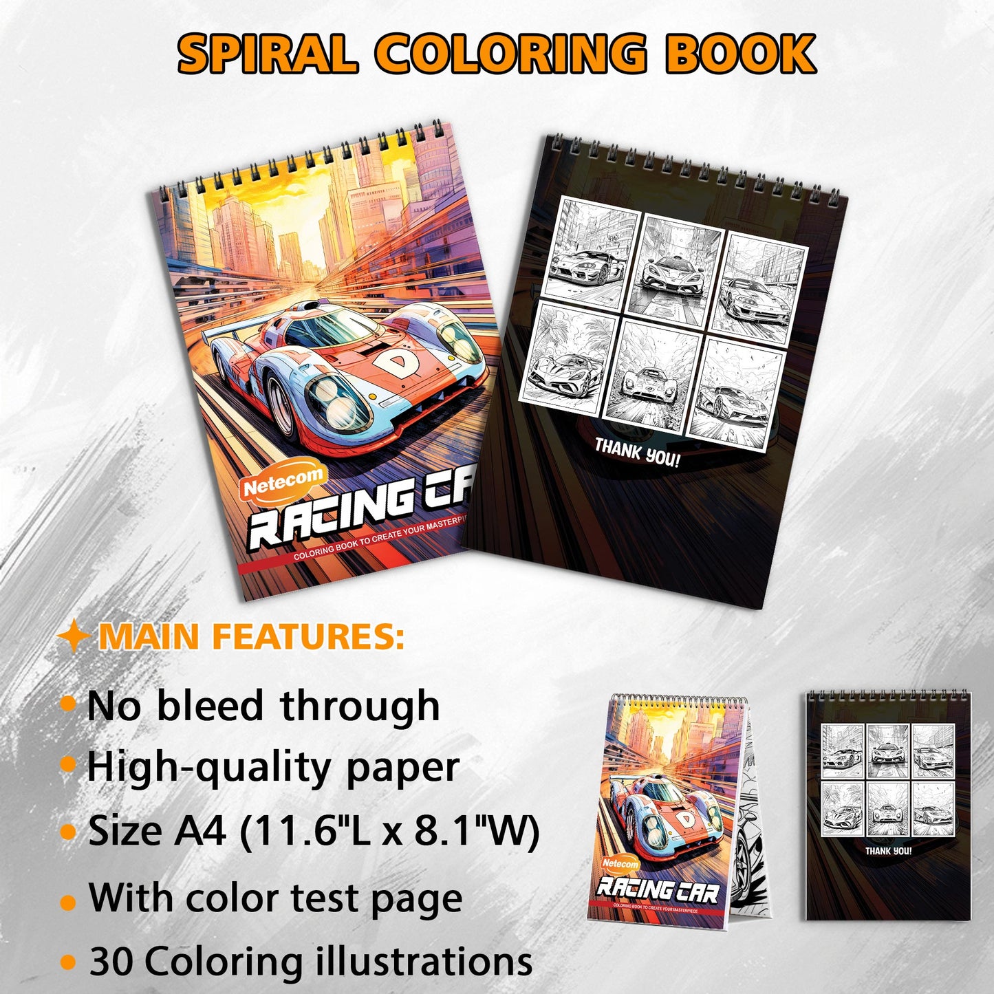 Racing Car Spiral Bound Coloring Book, High-Speed Racing Cars for Thrilling Coloring Fun, Ideal for Motorsport Fans and Speed Seekers