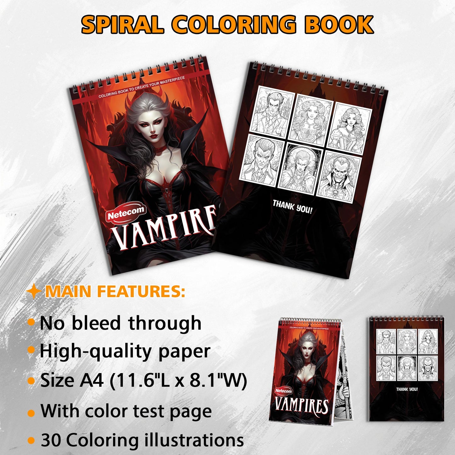 Vampires Spiral Bound Coloring Book, Gothic Vampire Scenes for a Dark and Mysterious Art Experience, Great for Fans of the Supernatural and Horror