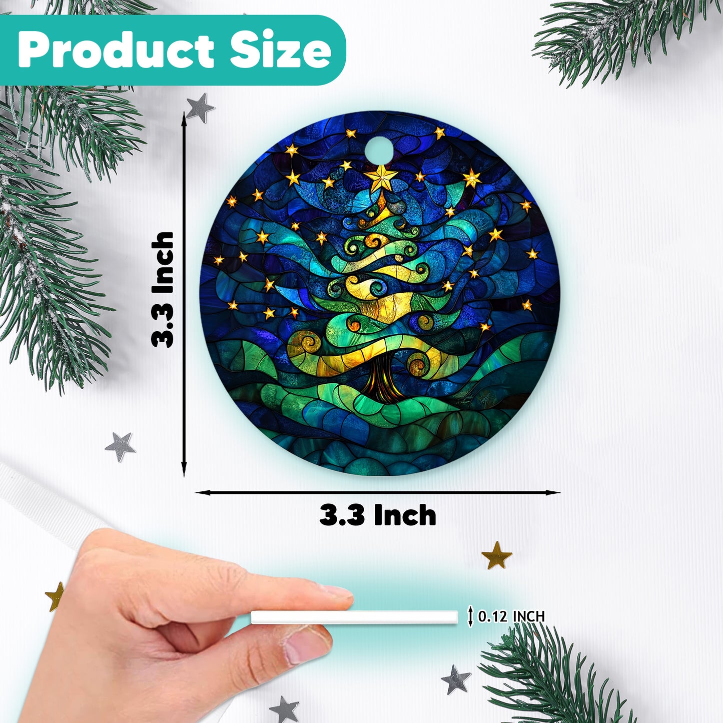 Netecom Stained Glass Christmas Tree Ornament, Artistic Xmas Tree Ceramic Ornament for Christmas Tree Hanging Decorations Gift, Home Decor, Gifts for Friends & Family, Holiday Party Present