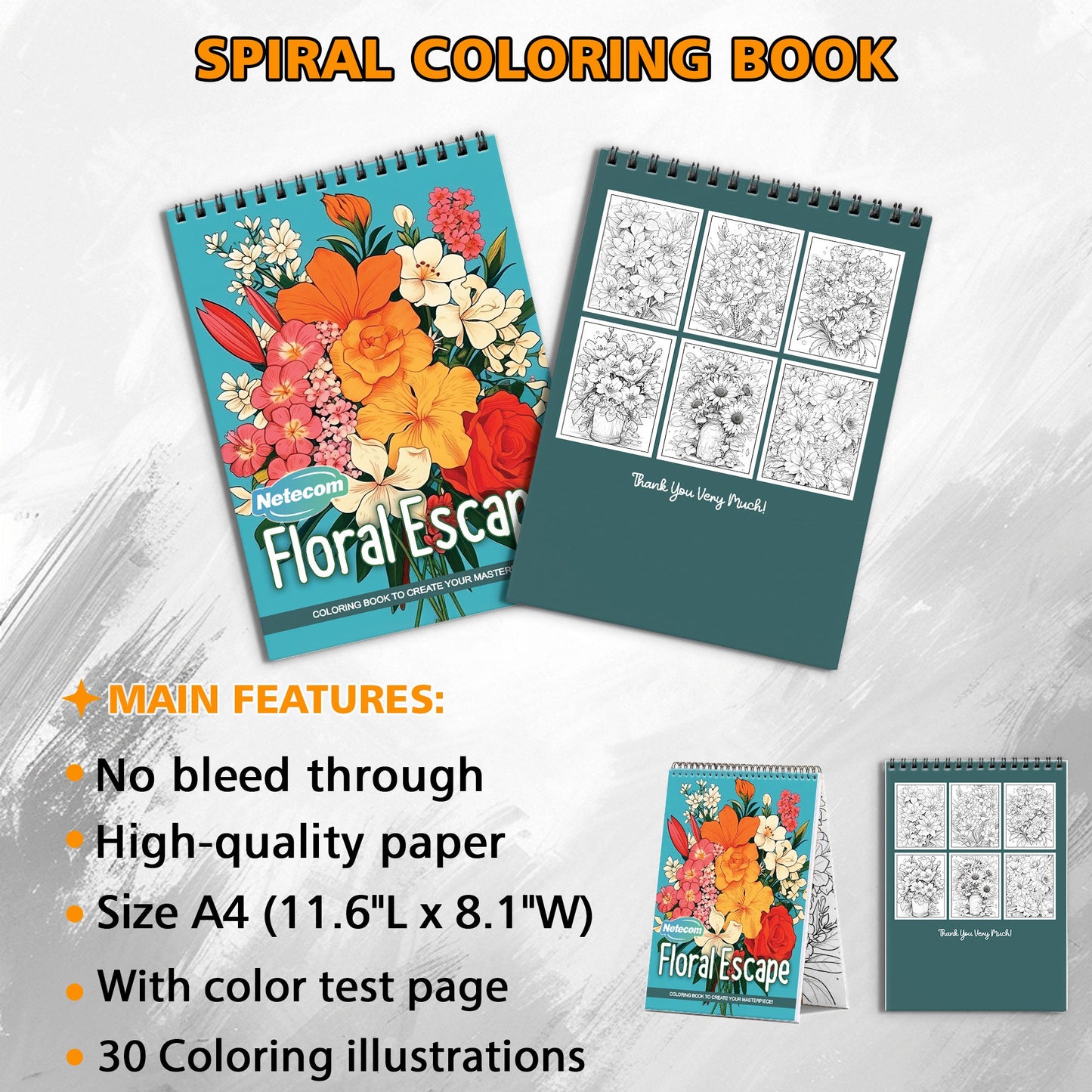 Floral Escape Spiral Bound Coloring Book, Escape into Floral Paradise for a Relaxing Retreat, Ideal for Botanical Lovers and Those Seeking Serene Art