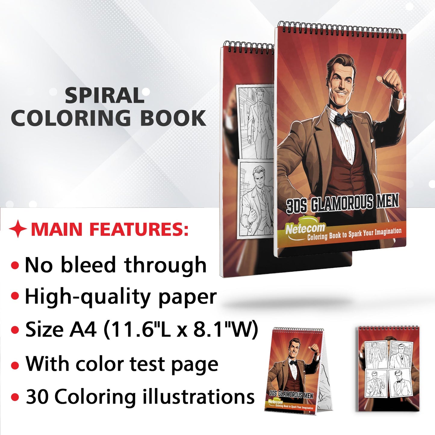 30s Glamorous Men Spiral Bound Coloring Book, Experience the Allure of 1930s Glamour with 30 Glamorous Men Coloring Pages for a Stylish and Artistic Coloring Journey