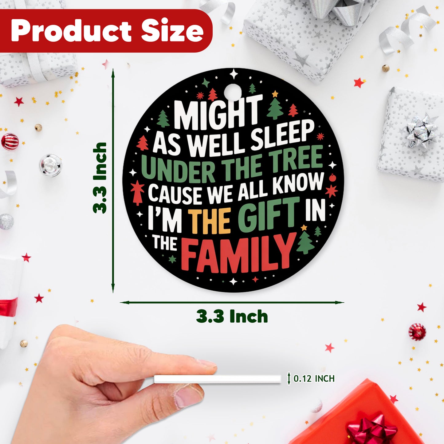 Netecom Funny Christmas Ornament, Might As Well Sleep Under The Tree Ceramic Ornament for Xmas Tree Hanging Decorations Gift, Home Decor, Gifts for Friends & Family, Holiday Party Present