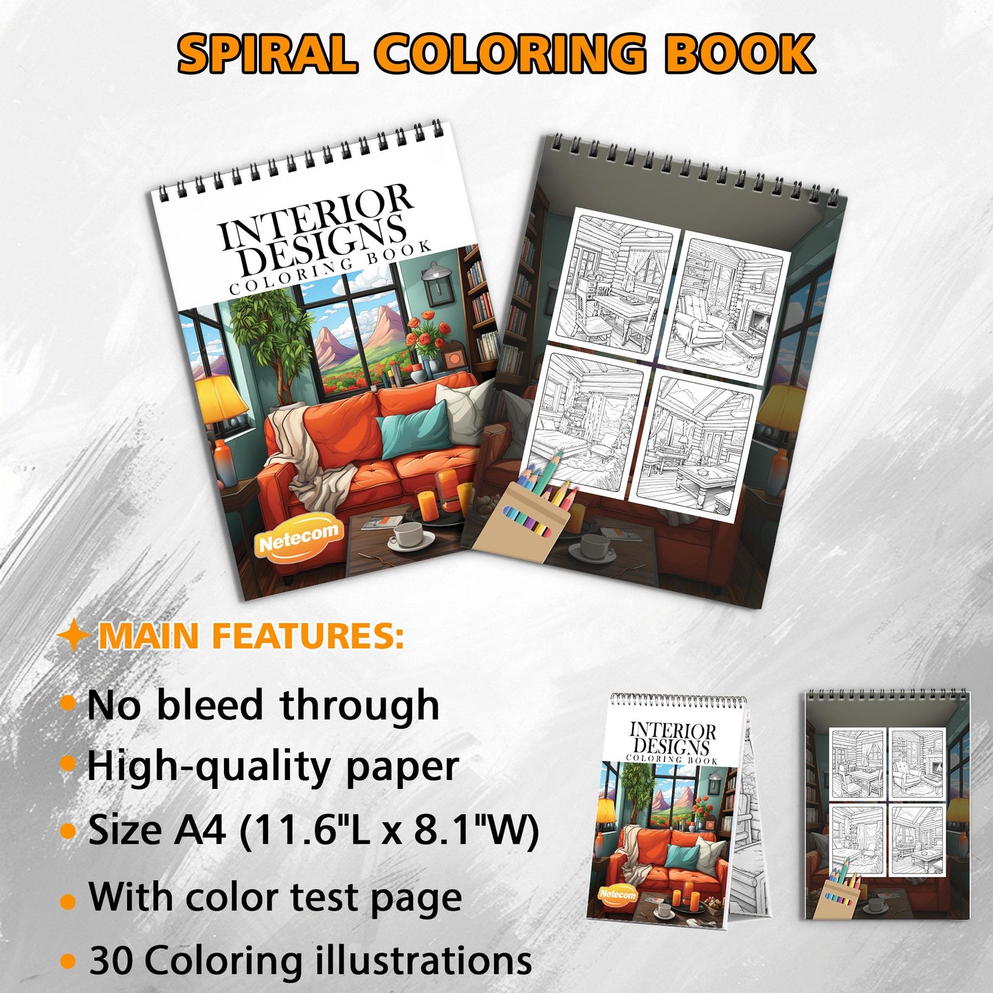 Interior Design Spiral Bound Coloring Book, Elegant Interior Designs for a Stylish and Creative Art Venture, Perfect for Aspiring Designers and Decorators