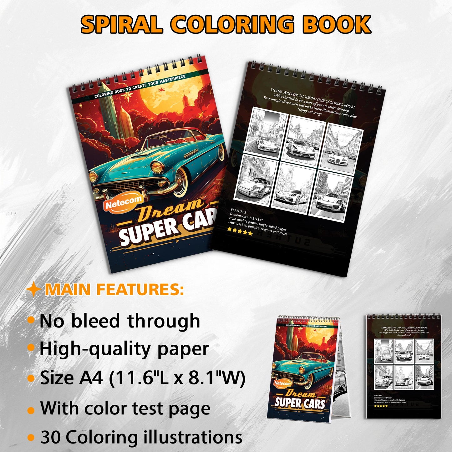 Dream Super Cars Spiral Bound Coloring Book, High-Speed Super Cars for a Thrilling Coloring Ride, Perfect for Car Enthusiasts and Dreamers