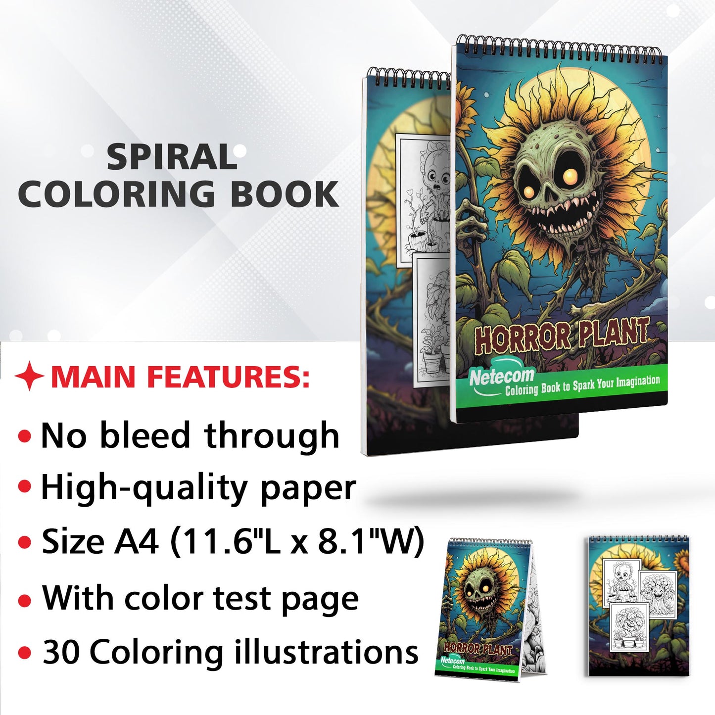 Horror Plant Spiral Bound Coloring Book, Immerse Yourself in 30 Creepy Plant Coloring Pages, Unveiling Horrific Flora in Dark Imaginings