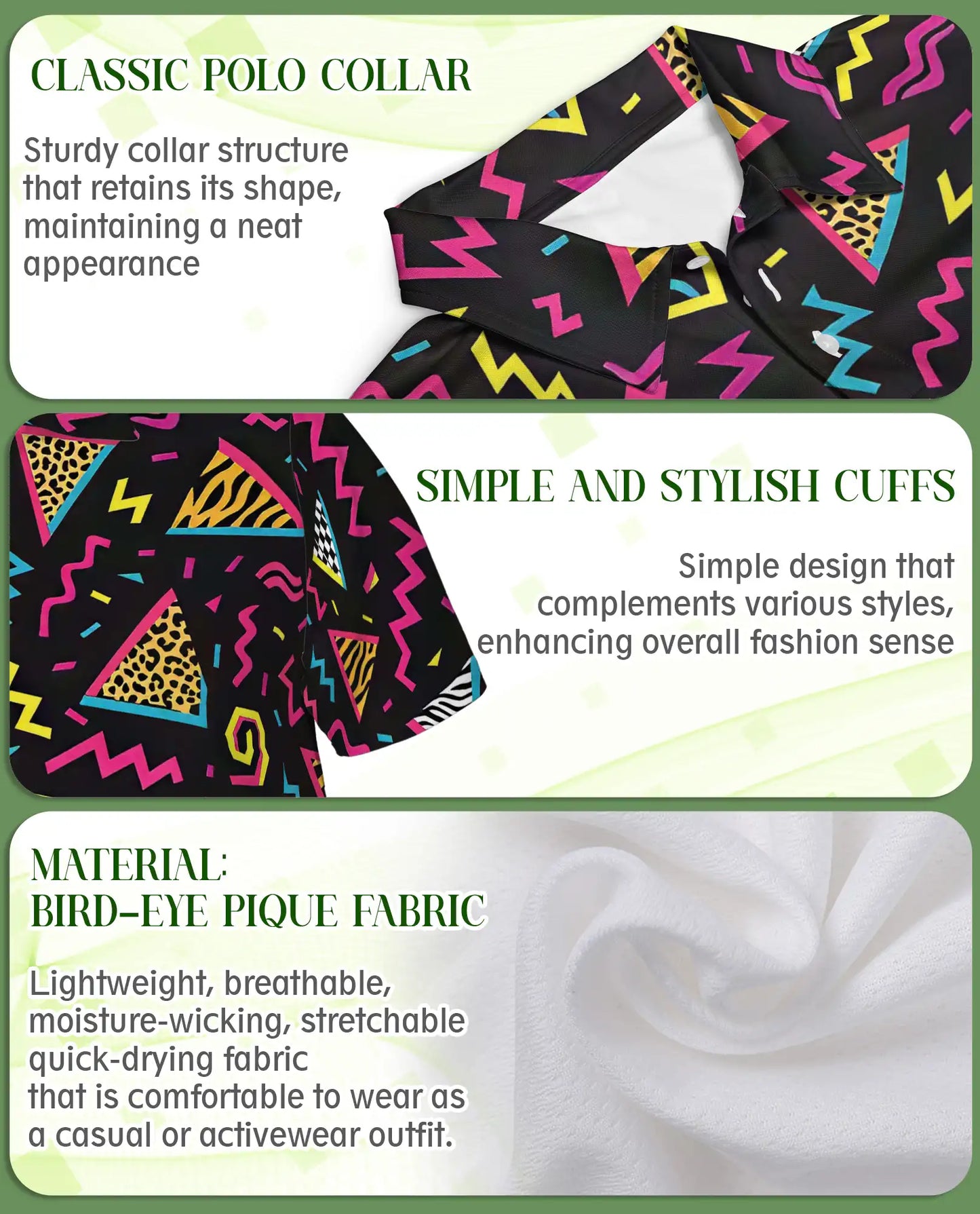 Retro 80s Polo Shirt – Neon Geometric Abstract Pattern | Netecom