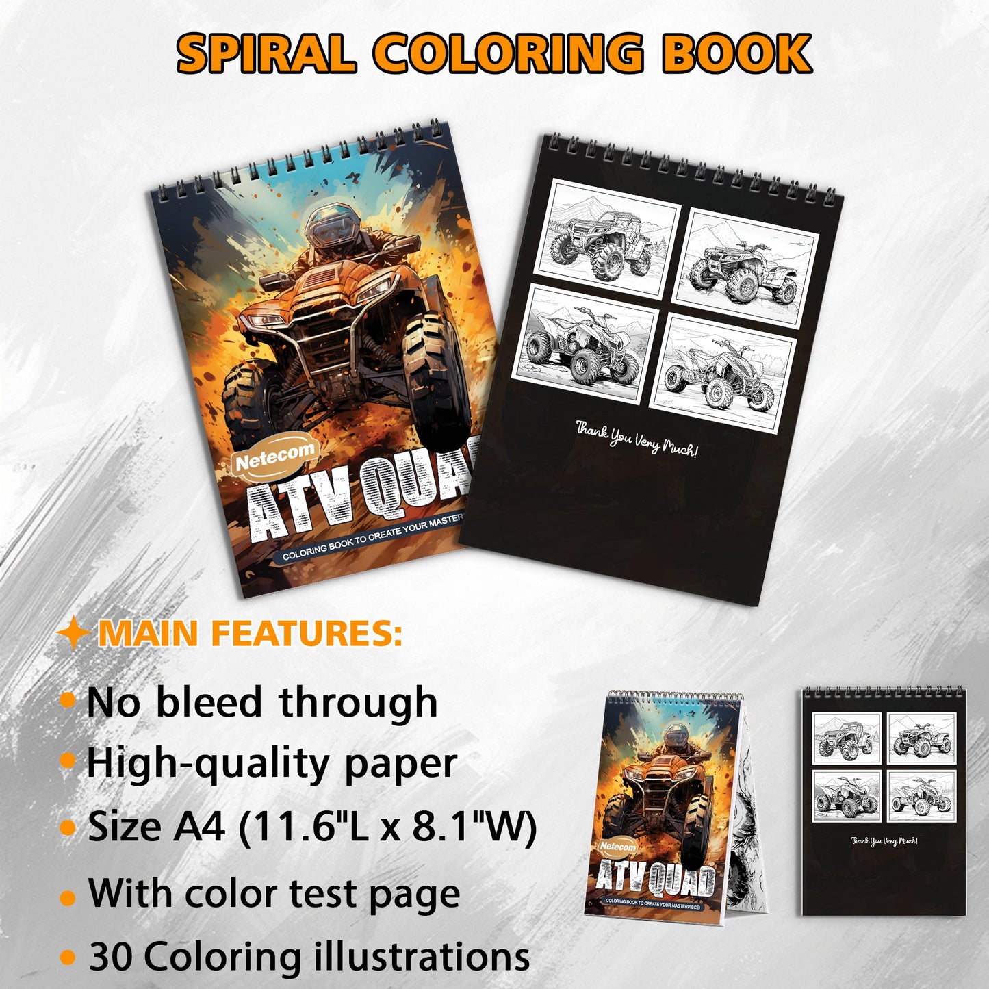 ATV Quad Spiral Bound Coloring Book, Rugged ATV Quad Adventures for Off-Road Coloring Excitement, Ideal for Fans of Outdoor Adventure and Motor Sports